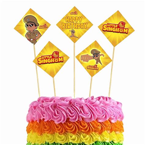 Partyzon Singham Theme Cake Topper Pack Of 10 Nos For Birthday Cake