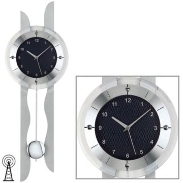 Wanduhr Funk Pendeluhr Aluminium Chrom Ams Wanduhrenshop De