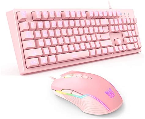 AJIJAR Rosa Wired Tastatur Maus Set 3 Color LED Backlit Gaming