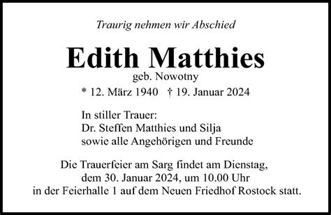 Traueranzeigen Von Edith Matthies Trauer Anzeigen De