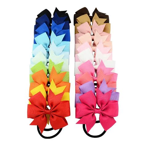 20pcslot Fashion Ribbon Girl Bow Elastic Hair Tie Rope Hair Band Bows