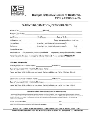 Fillable Online Patient Information Demographics Fax Email Print