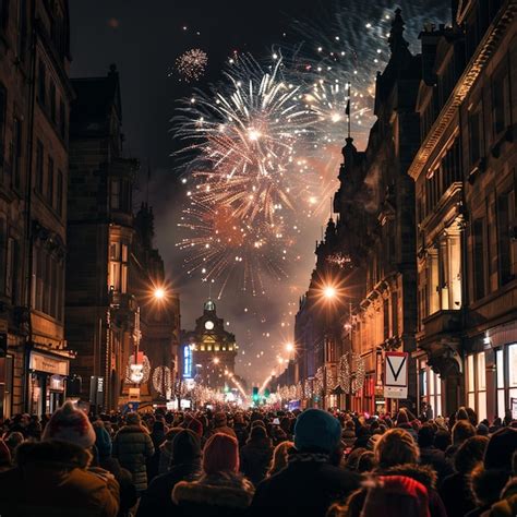 Premium Photo New Years Eve Fireworks Celebration In City Street