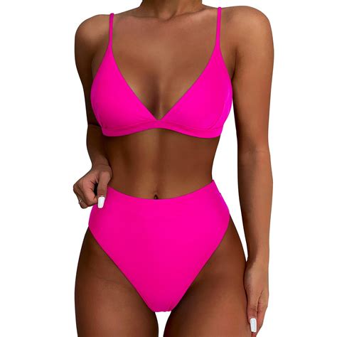 Amidoa Solid Womens Swimsuit Push Up Cheeky High Waist Bikini Sets