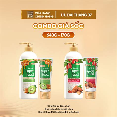 Combo Dầu gội LASHE SUPERFOOD 640G Tặng Dầu xả LASHE SUPERFOOD 170G