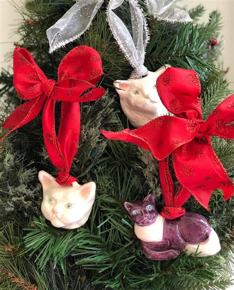 Handmade Cat Ornament Ceramic Cat Ornament Cat Tree Ornament Cat Christmas Ornament Cat