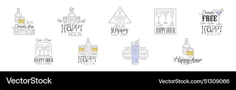 Cocktail Bar Happy Hour Promotion Sign Design Vector Image