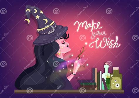 Beautiful Witch Is Casting Magic Fantasy Happy Halloween Concept Make Your Wish Messages