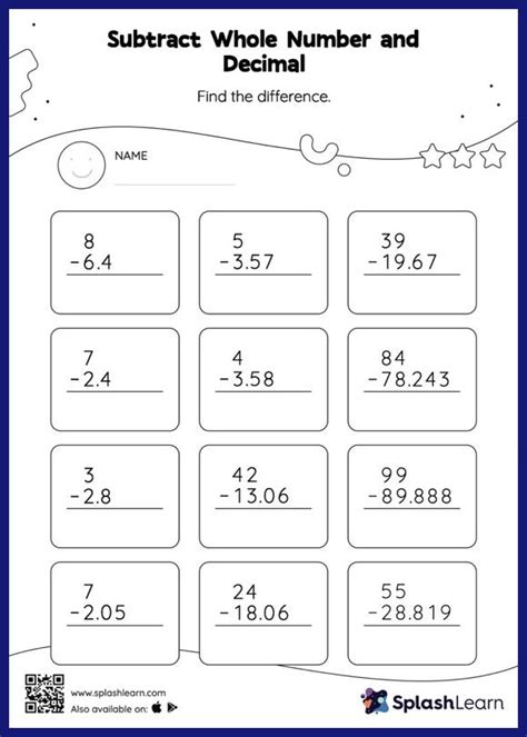 Subtract Whole Number And Decimal Vertical Subtraction Math