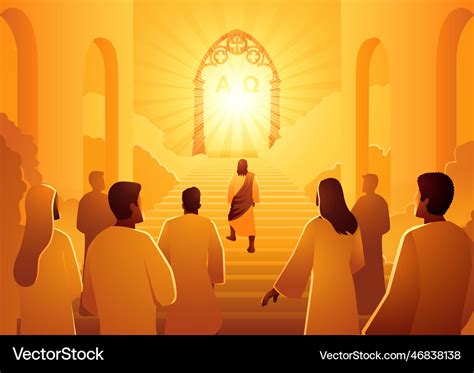 Jesus Leads The Group Of Followers To Heaven Vector Image