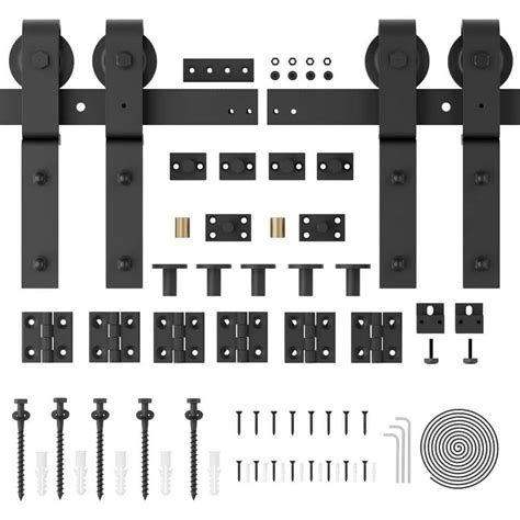 WINSOON 6 6 Ft 80 In Frosted Black Bi Folding Sliding Barn Door