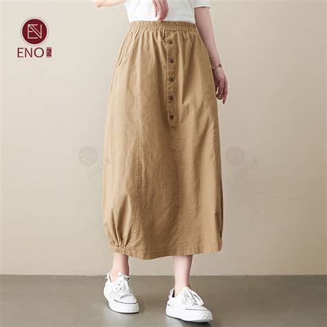 ENO Vintage Cotton Linen Skirt Women S Medium Length Linen Literary