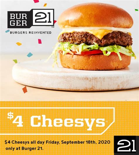 $4 cheeseburger Friday at Burger 21 #burger21 | The Coupons App®