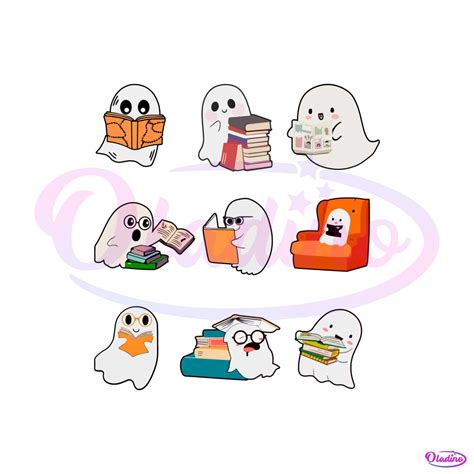 Cute Ghost Reading Svg Teacher Halloween Svg Digital File