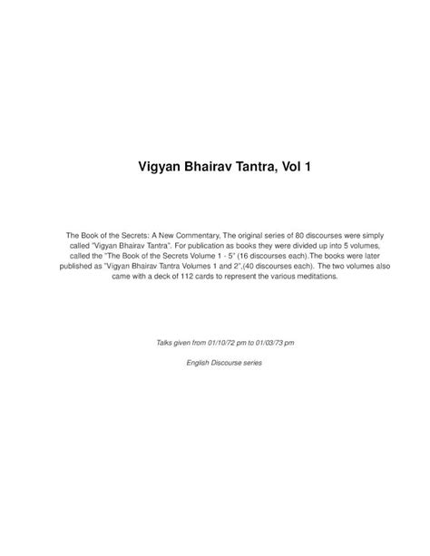 PDF Vigyan Bhairav Tantra Vol 1 Mantra Yoga Meditation School