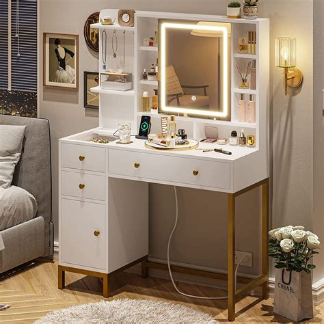 Tiptiper Vanity Table With Lighted Mirror And Charging Station Vanity