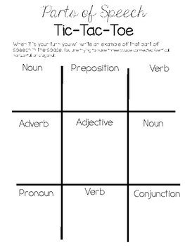 Parts Of Speech Tic Tac Toe By DavisInMiddle TPT