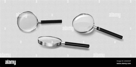 Realistic 3d Magnifier Glass In Different Angles Of View Vector Illustration Set Of Magnify