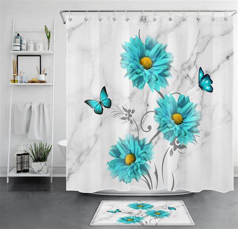 Inpercust Marble Blue Butterfly Floral Shower Curtain Walmart