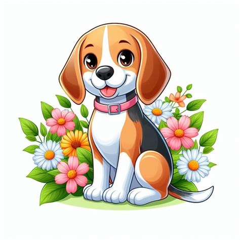 Premium Vector Cute Beagle Dogs And Flower Vector Cartoon Illustration