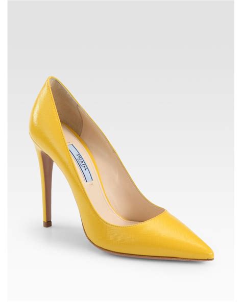 Prada Saffiano Leather Pumps In Yellow Lyst