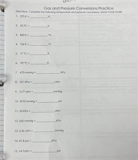 Solved Gas And Pressure Conversions Practice Directions