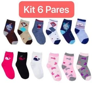 Kit 6 Pares Meia Infantil Estampadinha lisa menino e menina de criança