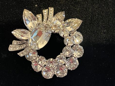 Gorgeous Weiss Clear Rhinestone Brooch Round Oval And Navette