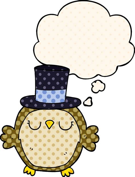 Cartoon Owl Wearing Top Hat And Thought Bubble In Comic Book Style