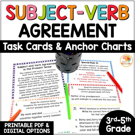 Subject Verb Agreement Anchor Charts And Task Cards