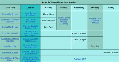 Butterfly Yoga And Pilates Timetable