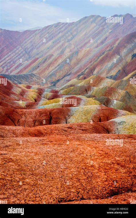 Colorful landscape of rainbow mountains, at Zhangye Danxia national ...