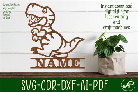 T Rex Theme Name Sign Svg Laser Cut Template