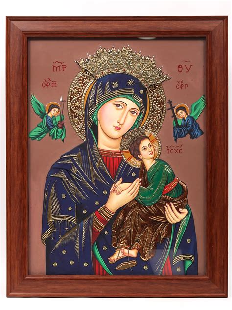 Mother Mary with Jesus | Framed Tanjore Painting | 22 Karat Gold Work | Exotic India Art