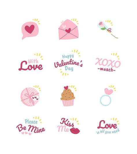 Hand Drawn Cute Valentine S Day Chat Stickers 17462884 Vector Art At