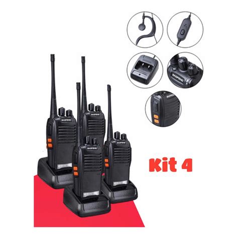 kit 4 rádios comunicador Alcance 12 Km 16 Canais BF 777S Profissional