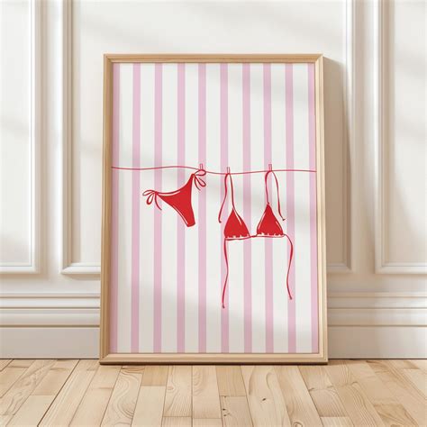 Miluva Bikini Print Pink Beachy Wall Art Coastal Aesthetic Poster Summer Bikini On