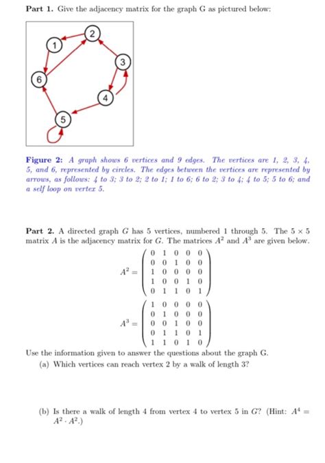 Solved Part 1 Give The Adjacency Matrix For The Graph G As Chegg