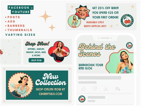 Editable Social Media Template Bundle Retro Red Green Cherry Talk Branding Customizable Canva