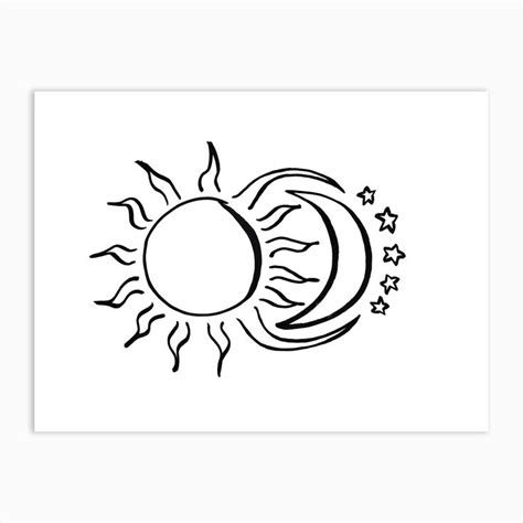 The Sun And Moon And Stars Line Art Print | Sun and moon drawings, Moon and sun painting, Moon ...