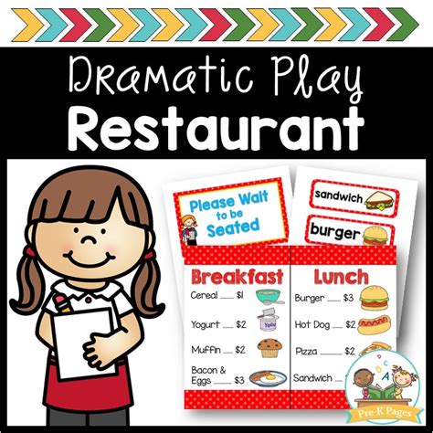 Printable Dramatic Play Restaurant Menu