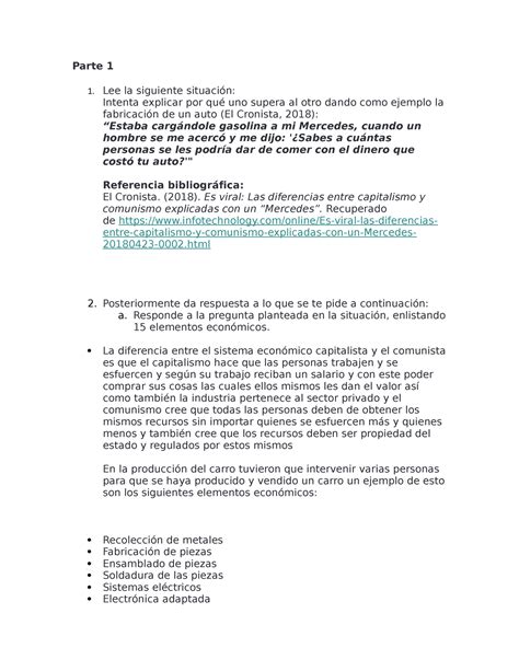 Actividad 1 economia Parte 1 Lee la siguiente situación Intenta