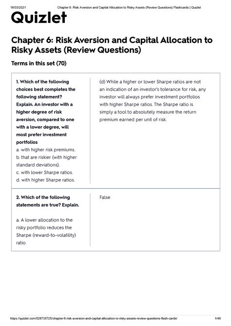 Investments Analysis Chapters Flashcards Quizlet Chapter Risk