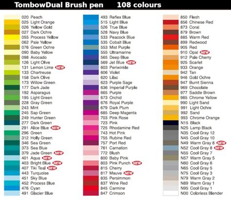 Tombow Color Chart Printable To Track Your 108 Or 96 Dual Brush Pens