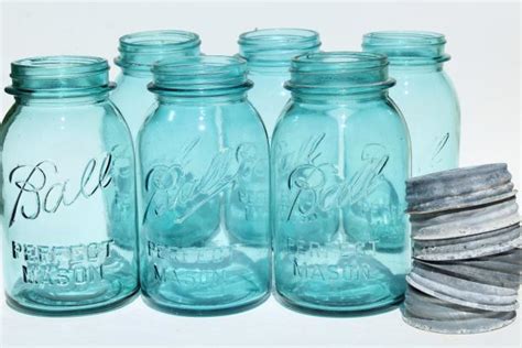 Vintage Blue Glass Canning Jars W Zinc Lids Ball Perfect Mason Jars