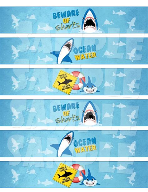 SHARK BOTTLE LABELS Shark Birthday Shark Party Pool Party Shark