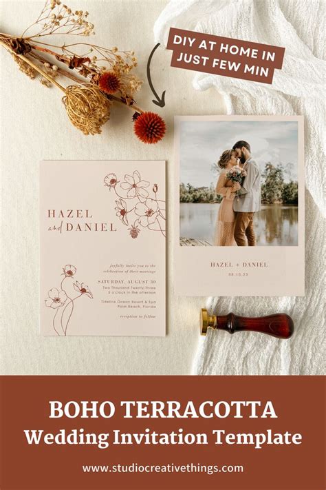 HAZEL Terracotta Boho Wedding Invitation Template Wedding Invitations