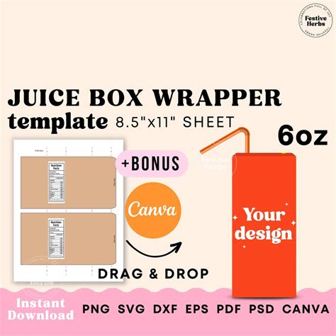 Juice Box Wrapper Template 6oz Juice Box Label Template Canva Kids