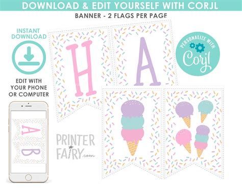 Ice Cream Banner EDITABLE Ice Cream Printable Banner EDIT - Etsy | Ice ...