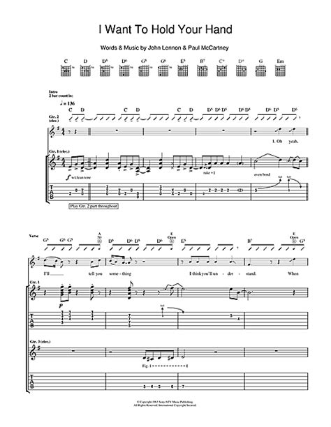 I Want To Hold Your Hand Guitar Tab By The Beatles Guitar Tab 110722